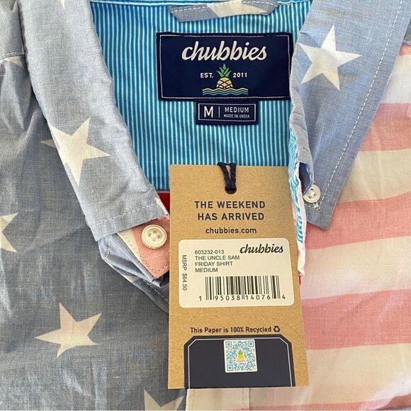 Chubbies The Uncle Sam USA Flag Patriotic Friday Short Sleeve Shirt Sz M NWT - Picture 9 of 16